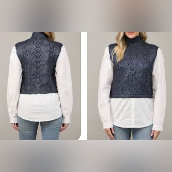 Fate Sweaters - This is a Fate Foil Cable Knit Twofer Sweate